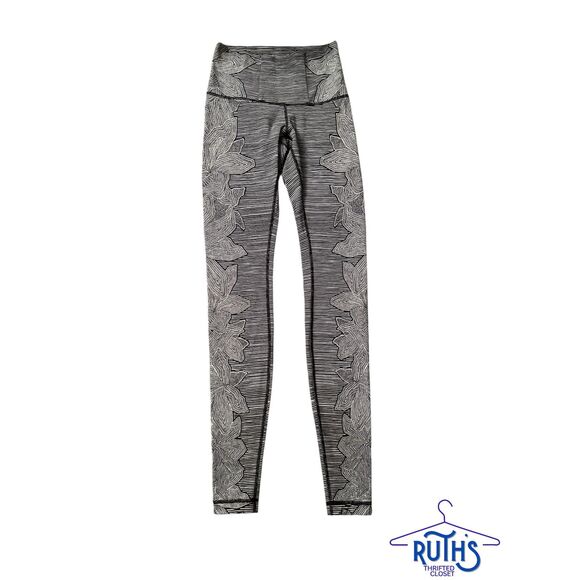 Lululemon Dottie Tribe Gray Floral Stripe Wunder Under Leggings - Picture 3 of 7